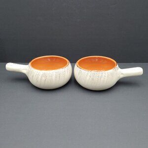 De Silva Terracotta Handled Soup Bowls Grayish White Chowder Chili Crocks